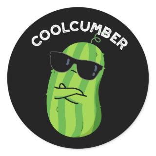 Coolcumber Funny Veggie Cucumber Pun Dark BG Classic Round Sticker