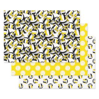 coordinating set black gold volleyballs patterns  sheets