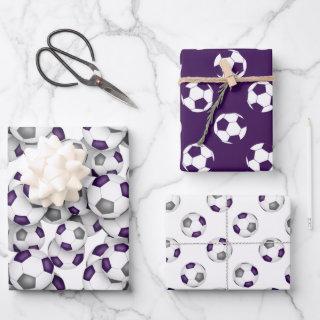 coordinating sports set purple gray soccer balls  sheets