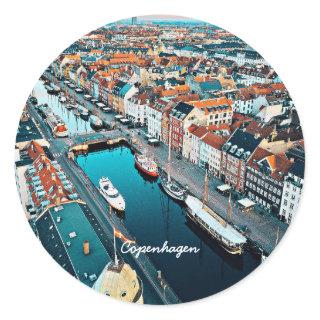 Copenhagen, Denmark scenic view, Classic Round Sticker