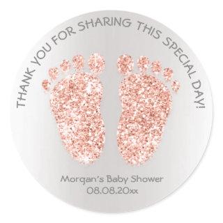 Copper Rose Glitter Feet Baby Shower Favor Thank Classic Round Sticker