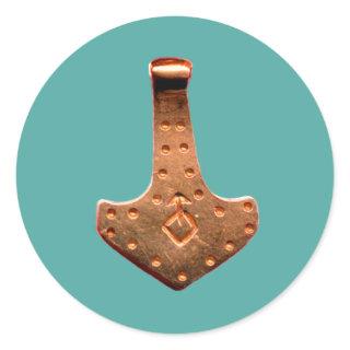 Copper Thor Hammer teal large round stickers