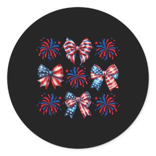 Coquette Bow Patriotic American Usa Flag Happy 4th Classic Round Sticker