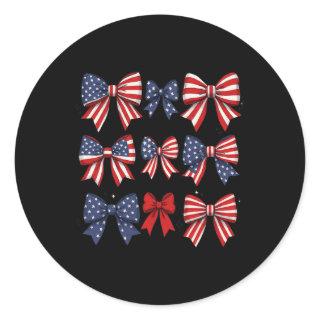 Coquette Red White And Blue Patriotic Bows Retro J Classic Round Sticker