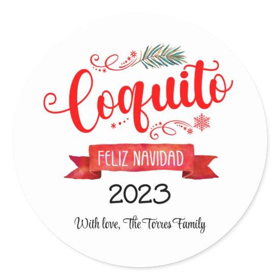 Coquito Red banner Feliz Navidad Round Sticker