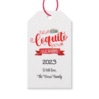 Coquito Red banner Feliz Navidad Round Sticker Gift Tags