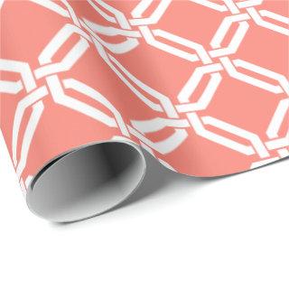 Coral and White Octagon Link Lattice Pattern