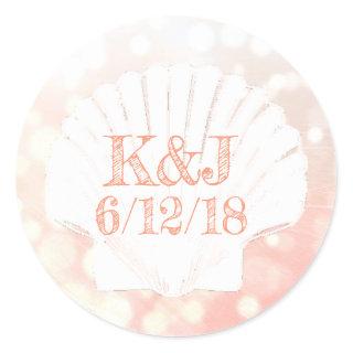 Coral and White Seashell Seaside Wedding Stickers