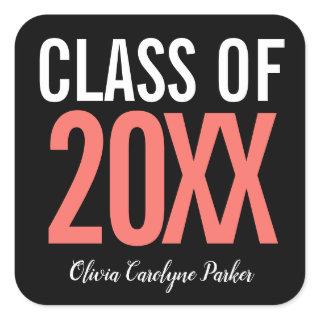 Coral Bold Personalized Graduation ANY YEAR Square Sticker