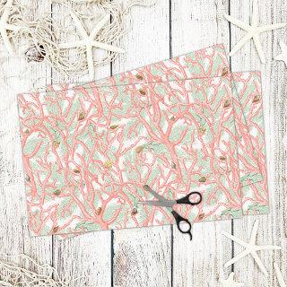 Coral Branches with Seashells Nautical Pattern Tissue Paper