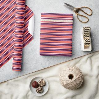 Coral, navy blue and white five stripes pattern