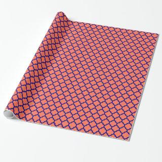 Coral, Navy Blue Moroccan Quatrefoil Pattern #5