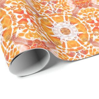 Coral Orange and Cream Batik Medallion Pattern