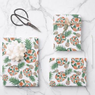 Coral Orange Watercolor Floral Pineapples Pattern  Sheets