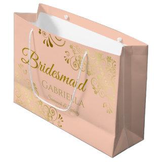 Coral Peach & Gold Lace Elegant Bridesmaid Large Gift Bag
