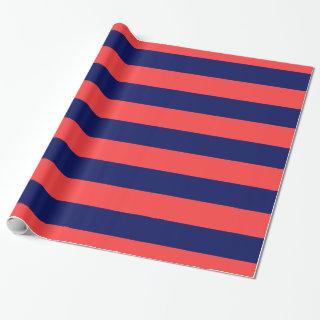 Coral Red, Navy Blue XL Stripes Pattern V