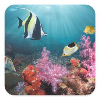 Coral Reef Scenery | Moorish Idol Square Sticker