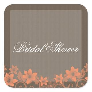 Coral Rustic Floral Bridal Shower Stickers
