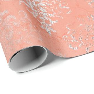 Coral Silver Peach Damask Antonietta Versaille