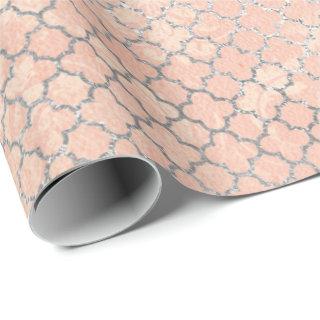 Coral Silver Peach Gray Pastel Metallic Quatrefoil