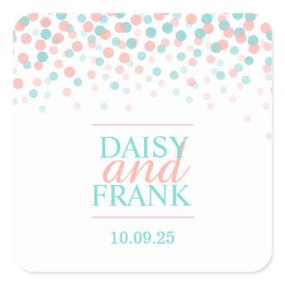 Coral teal confetti falling dots wedding sticker