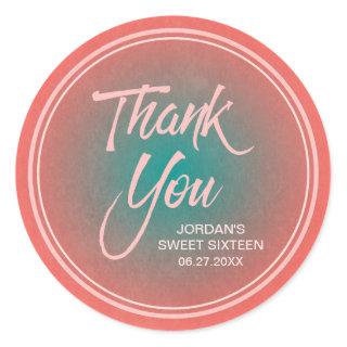 Coral & Teal Gradient Sweet 16 Thank You Classic Round Sticker