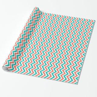 Coral, Teal, White Large Chevron ZigZag Pattern