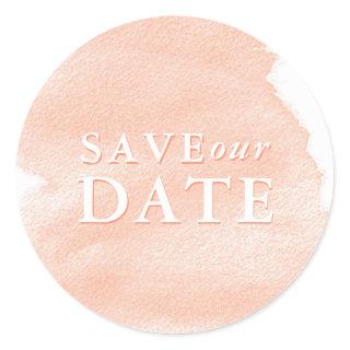 Coral Watercolor Wash Save our Date Classic Round Sticker
