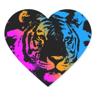 Corey Tiger 80s Multicolor Tiger Face Heart Sticker