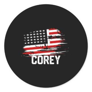 Corey Usa Flag Personalized 4th Of July Corey  Classic Round Sticker