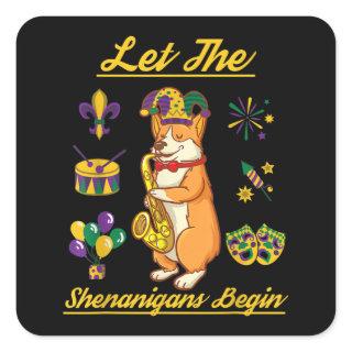 Corgi Dog Lover Costume Happy Mardi Gras Carnival Square Sticker
