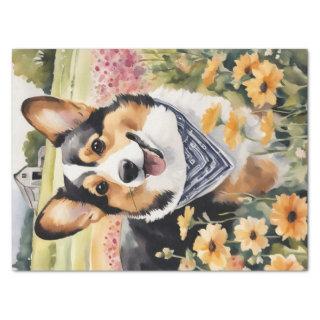 Corgi Meadow Magic: A Floral Decoupage Delight Tissue Paper