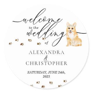 Corgi puppy Dog Wedding Welcome Classic Round Sticker