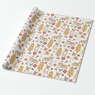 Corgis celebrate christmas- white pattern