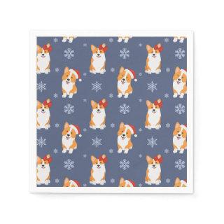 Corgis in Santa Hats and Snowflakes Pattern Napkins