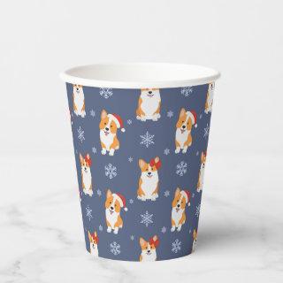 Corgis in Santa Hats and Snowflakes Pattern Paper Cups