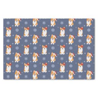 Corgis in Santa Hats and Snowflakes Pattern Tissue Paper