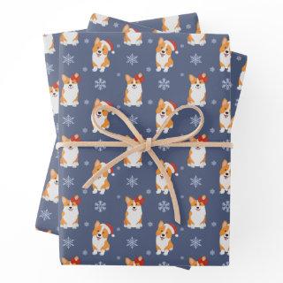 Corgis in Santa Hats and Snowflakes Pattern  Sheets