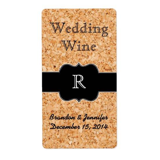 Cork Look and Monogram Wedding Mini Wine Label
