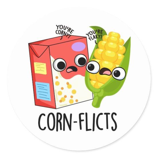 Corn-flict Funny Cornflake Corn Pun  Classic Round Sticker