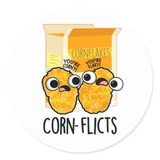 Corn-flicts Funny Corn Flakes Pun  Classic Round Sticker