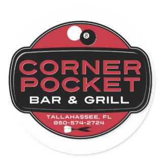 Corner Pocket Bar and Grille - RED Classic Round Sticker