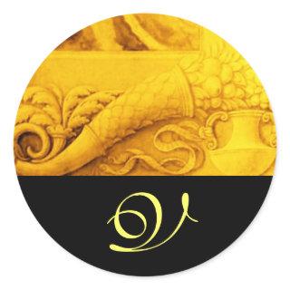 CORNUCOPIA  MONOGRAM , bright gold yellow black Classic Round Sticker