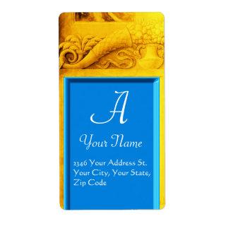 CORNUCOPIA  MONOGRAM , bright gold yellow blue Label