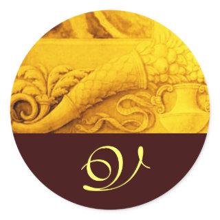 CORNUCOPIA  MONOGRAM , bright gold yellow brown Classic Round Sticker