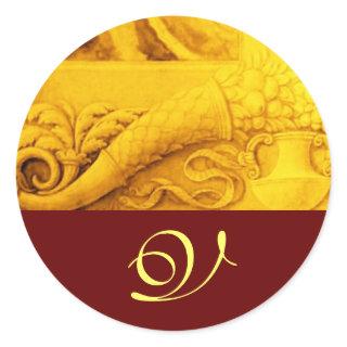 CORNUCOPIA  MONOGRAM , bright gold yellow red Classic Round Sticker