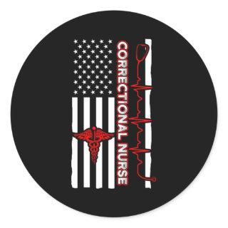 Correctional Nurse Usa Flag Nursing Rn Classic Round Sticker