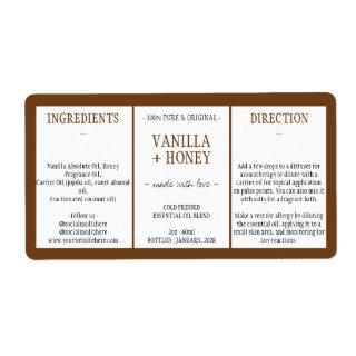 Cosmetic Vanilla Honey Ingredients brown Label