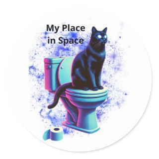 Cosmic Black Cat Toilet – Surreal Vaporwave Art Classic Round Sticker