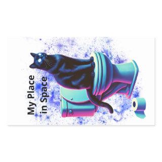Cosmic Black Cat Toilet – Surreal Vaporwave Art Rectangular Sticker